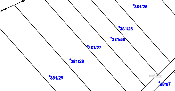 Parcela st. 381/27 v KÚ Mechová, Katastrální mapa