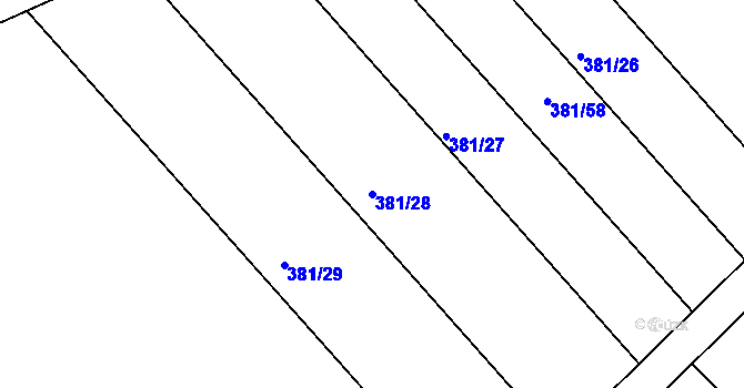 Parcela st. 381/28 v KÚ Mechová, Katastrální mapa