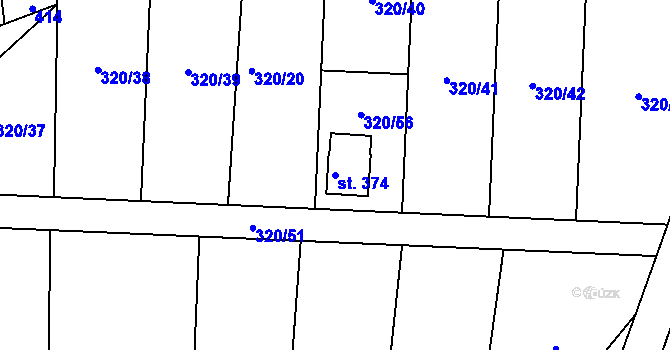 Parcela st. 374 v KÚ Mechová, Katastrální mapa