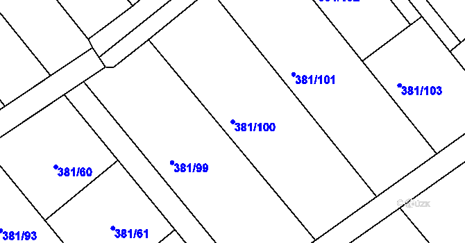 Parcela st. 381/100 v KÚ Mechová, Katastrální mapa