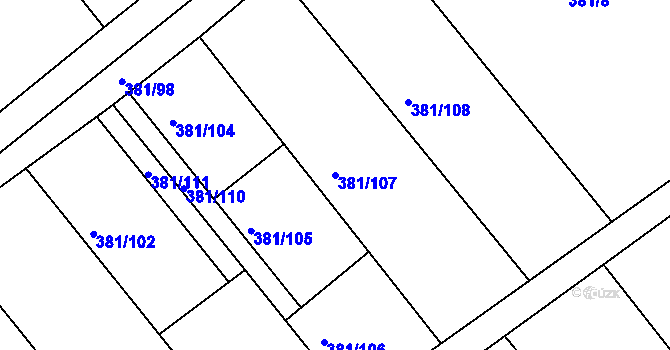 Parcela st. 381/107 v KÚ Mechová, Katastrální mapa