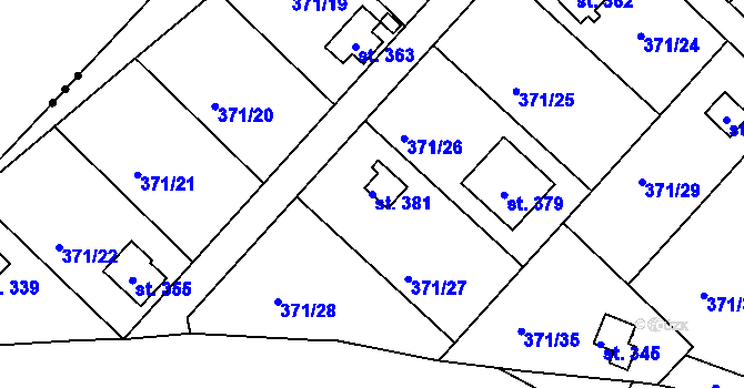 Parcela st. 381 v KÚ Mechová, Katastrální mapa