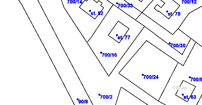 Parcela st. 700/16 v KÚ Stebnice, Katastrální mapa