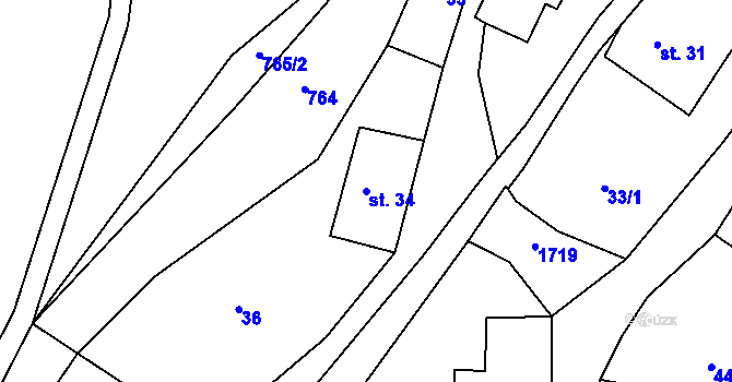 Parcela st. 34 v KÚ Lipová u Šluknova, Katastrální mapa