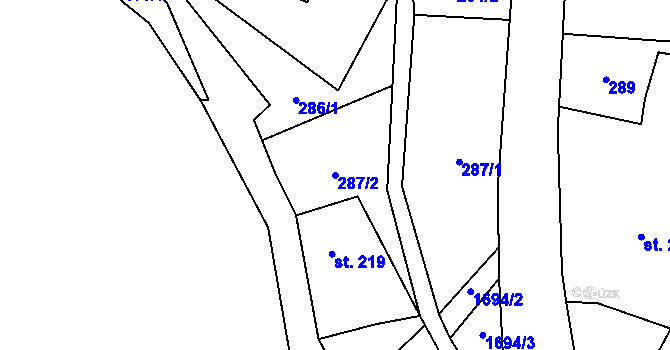Parcela st. 287/2 v KÚ Lipová u Šluknova, Katastrální mapa
