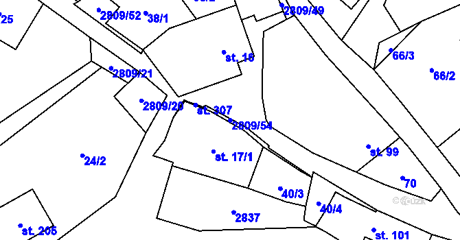 Parcela st. 2809/54 v KÚ Lipová u Slavičína, Katastrální mapa