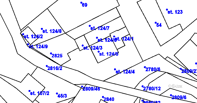Parcela st. 124/5 v KÚ Lipová u Slavičína, Katastrální mapa