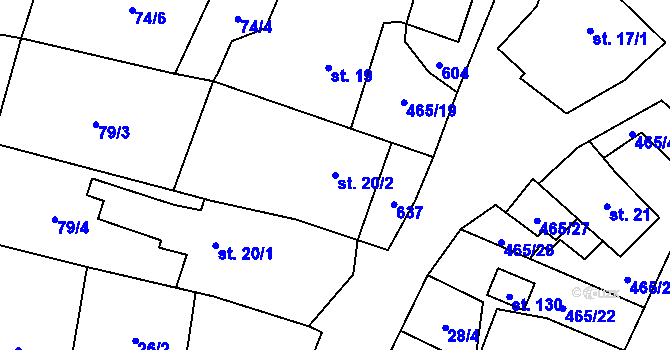 Parcela st. 20/2 v KÚ Hrochov, Katastrální mapa
