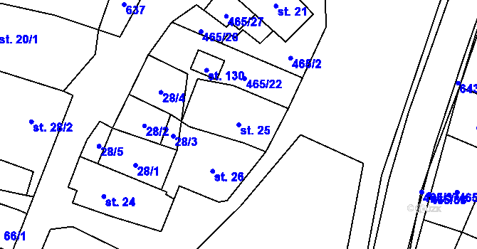 Parcela st. 25 v KÚ Hrochov, Katastrální mapa