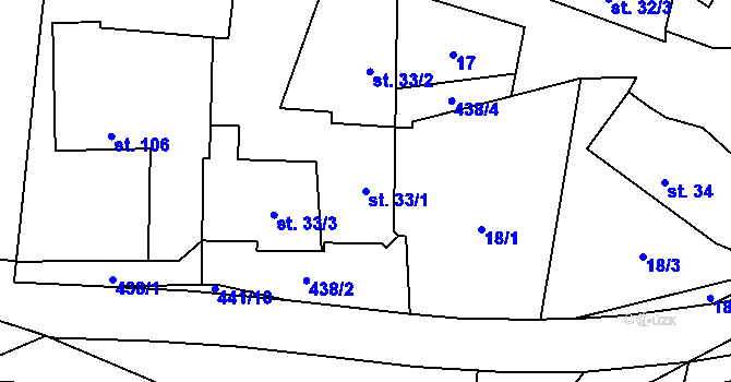 Parcela st. 33/1 v KÚ Hrochov, Katastrální mapa