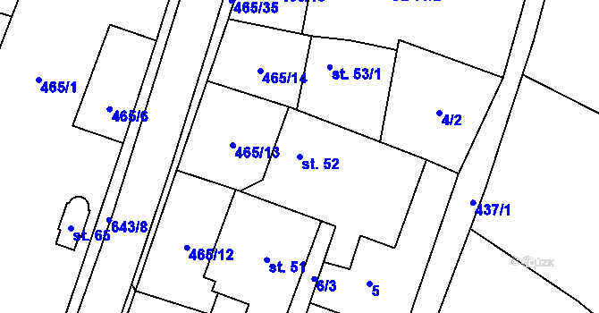 Parcela st. 52 v KÚ Hrochov, Katastrální mapa