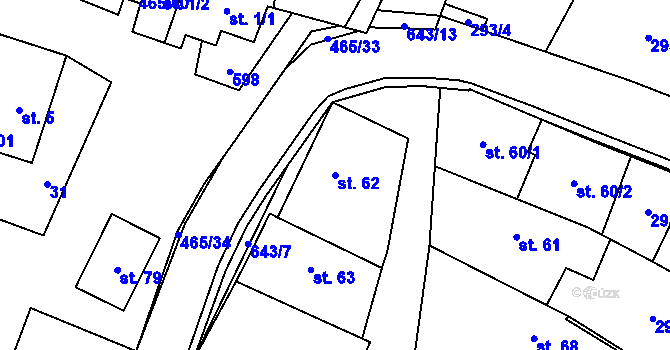 Parcela st. 62 v KÚ Hrochov, Katastrální mapa