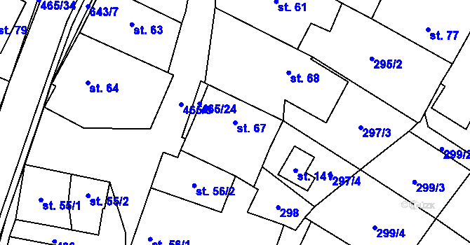 Parcela st. 67 v KÚ Hrochov, Katastrální mapa