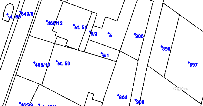 Parcela st. 6/1 v KÚ Hrochov, Katastrální mapa