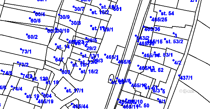 Parcela st. 465/1 v KÚ Hrochov, Katastrální mapa