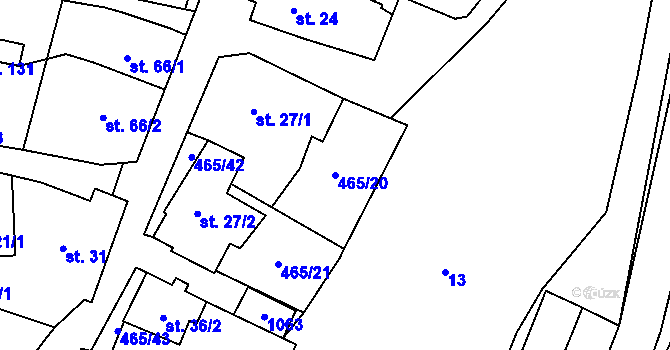Parcela st. 465/20 v KÚ Hrochov, Katastrální mapa