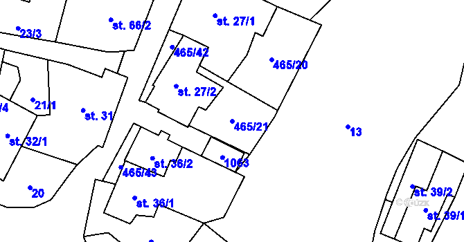 Parcela st. 465/21 v KÚ Hrochov, Katastrální mapa