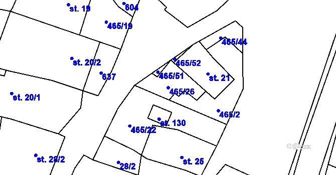 Parcela st. 465/26 v KÚ Hrochov, Katastrální mapa