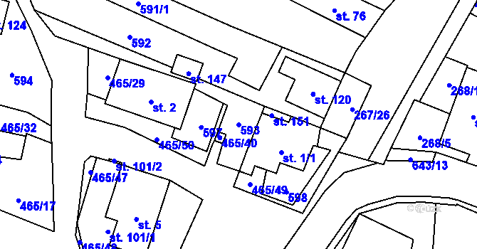 Parcela st. 593 v KÚ Hrochov, Katastrální mapa