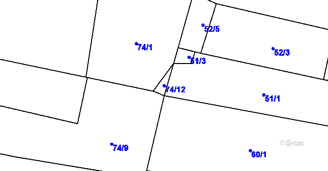 Parcela st. 74/12 v KÚ Hrochov, Katastrální mapa