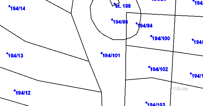 Parcela st. 194/101 v KÚ Lipová, Katastrální mapa