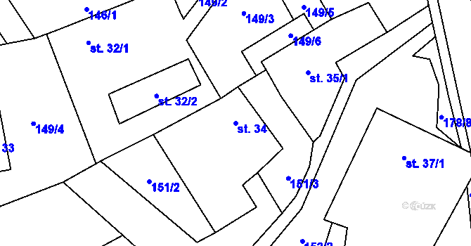 Parcela st. 34 v KÚ Lipová, Katastrální mapa