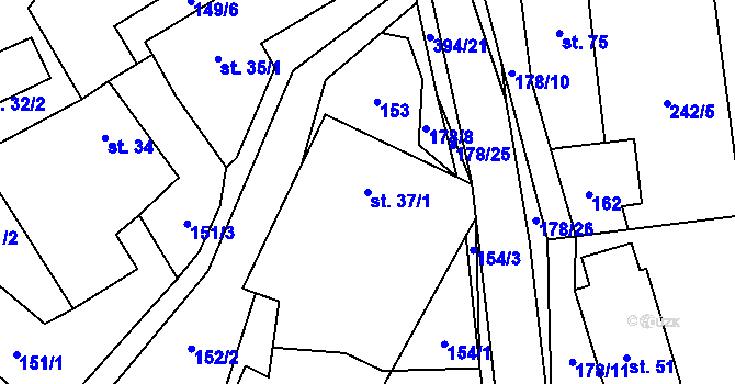 Parcela st. 37/1 v KÚ Lipová, Katastrální mapa