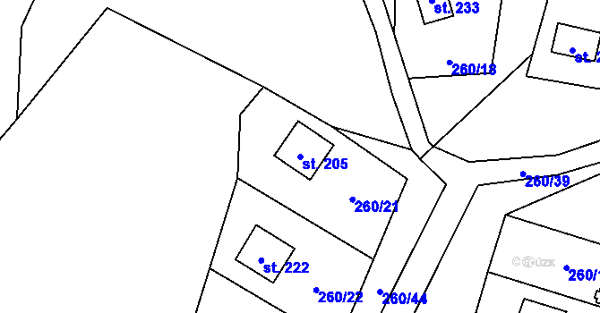 Parcela st. 205 v KÚ Lipová, Katastrální mapa