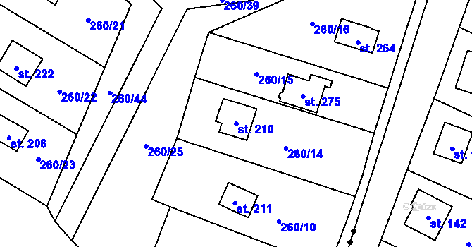 Parcela st. 210 v KÚ Lipová, Katastrální mapa