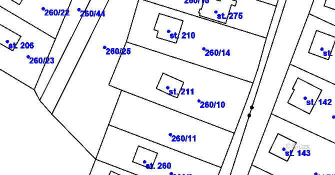 Parcela st. 211 v KÚ Lipová, Katastrální mapa
