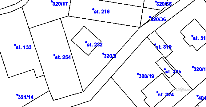 Parcela st. 320/9 v KÚ Lipová, Katastrální mapa