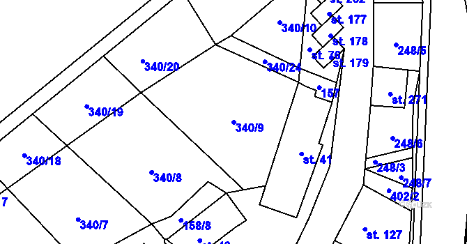 Parcela st. 340/9 v KÚ Lipová, Katastrální mapa