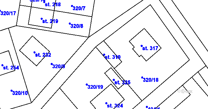 Parcela st. 319 v KÚ Lipová, Katastrální mapa