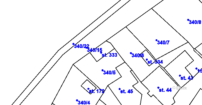 Parcela st. 333 v KÚ Lipová, Katastrální mapa