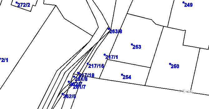 Parcela st. 217/1 v KÚ Křtomil, Katastrální mapa