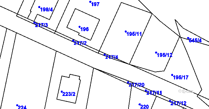 Parcela st. 217/4 v KÚ Křtomil, Katastrální mapa