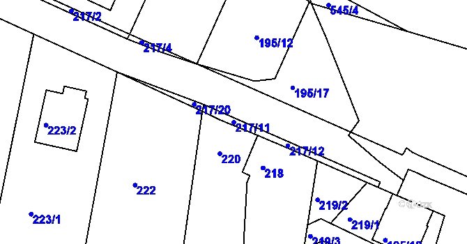 Parcela st. 217/11 v KÚ Křtomil, Katastrální mapa