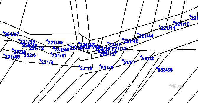 Parcela st. 221/12 v KÚ Křtomil, Katastrální mapa