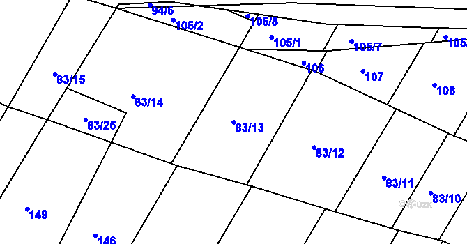 Parcela st. 83/13 v KÚ Křtomil, Katastrální mapa