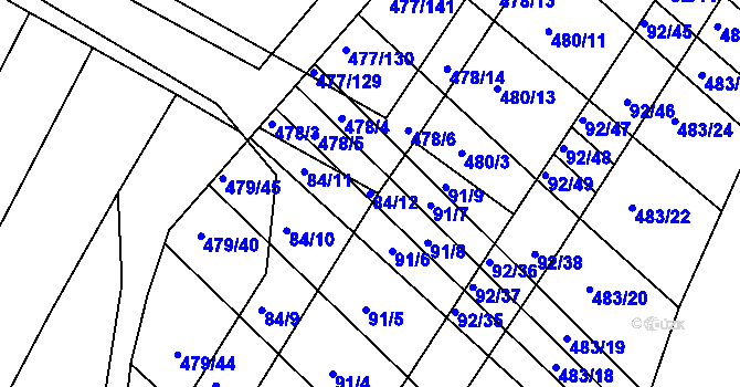 Parcela st. 84/12 v KÚ Křtomil, Katastrální mapa