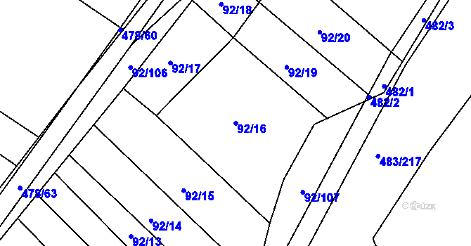 Parcela st. 92/16 v KÚ Křtomil, Katastrální mapa