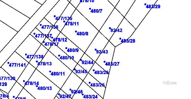 Parcela st. 92/43 v KÚ Křtomil, Katastrální mapa