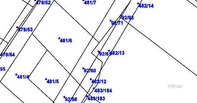 Parcela st. 92/61 v KÚ Křtomil, Katastrální mapa