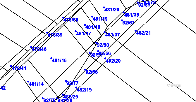 Parcela st. 92/66 v KÚ Křtomil, Katastrální mapa