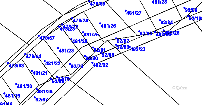 Parcela st. 92/68 v KÚ Křtomil, Katastrální mapa