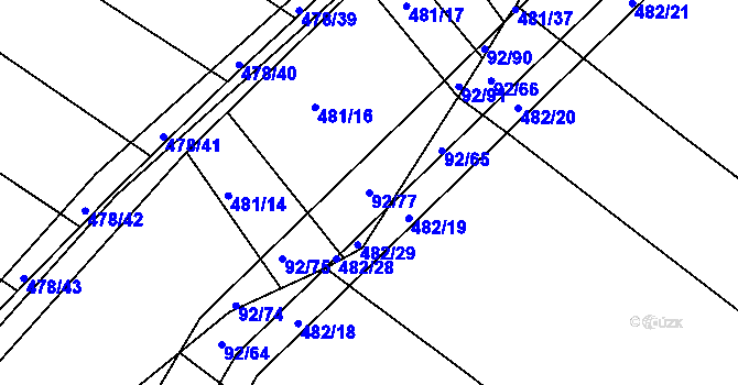 Parcela st. 92/77 v KÚ Křtomil, Katastrální mapa