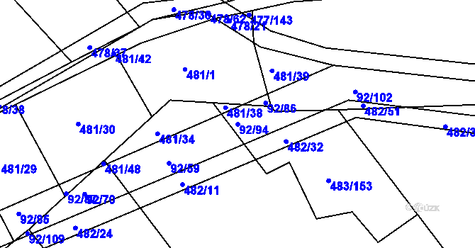 Parcela st. 92/94 v KÚ Křtomil, Katastrální mapa