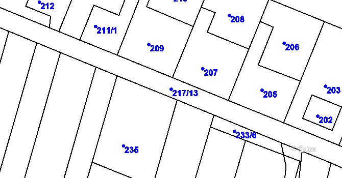 Parcela st. 217/13 v KÚ Křtomil, Katastrální mapa