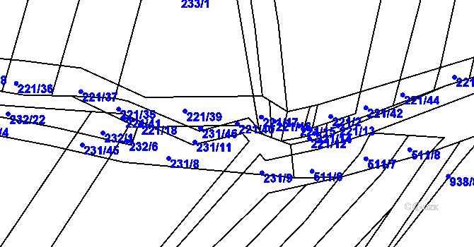 Parcela st. 221/40 v KÚ Křtomil, Katastrální mapa