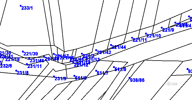 Parcela st. 221/42 v KÚ Křtomil, Katastrální mapa